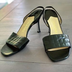 Authentic Chanel leather sling back sandals 37.5